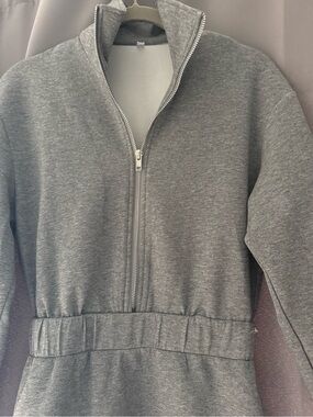 Women’s Gray Zip-Front Dress with Elastic Waist